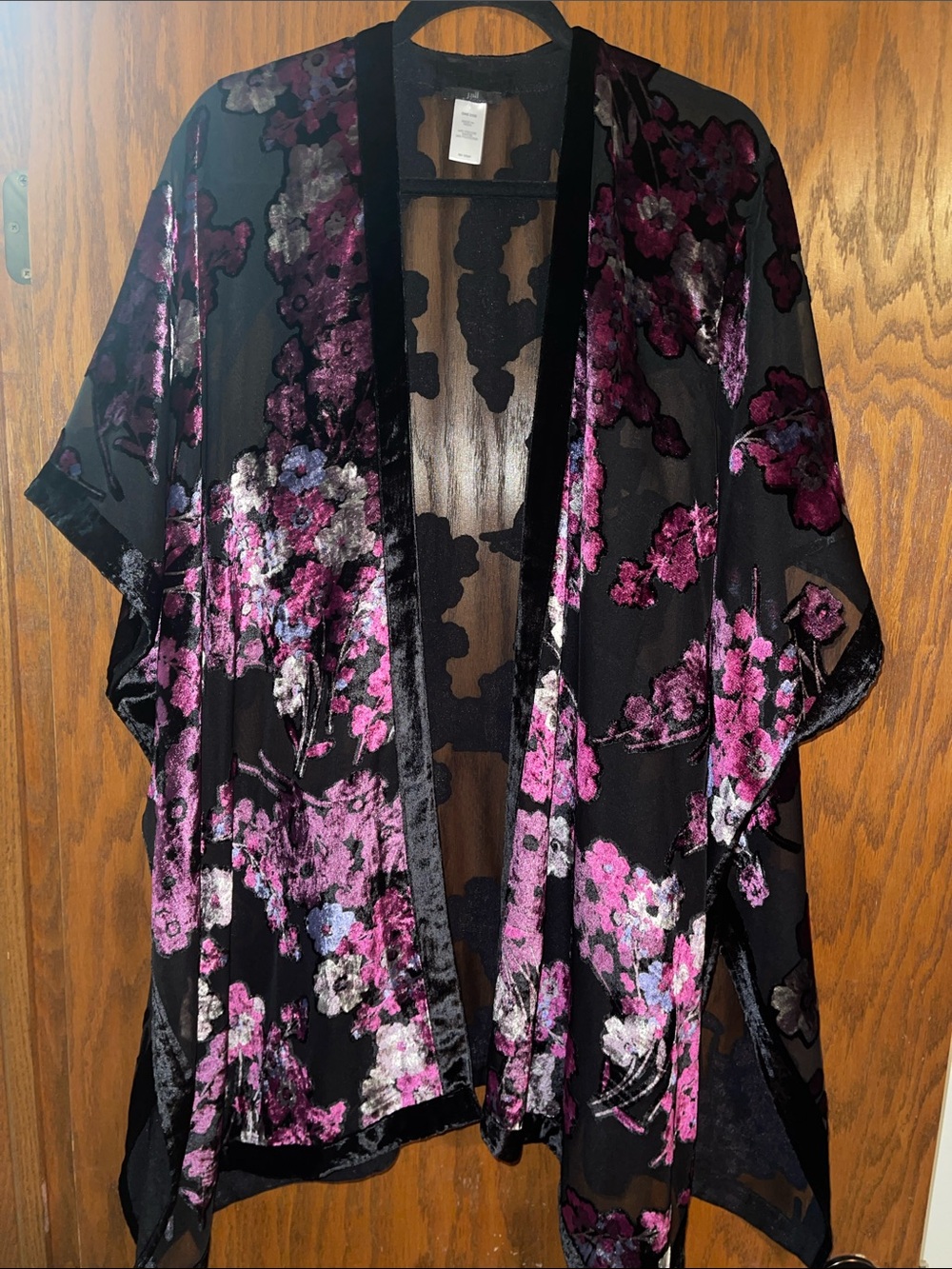 J. Jill Floral Velvet Burnout Kimono Cover-Up - Black & Plum one size.